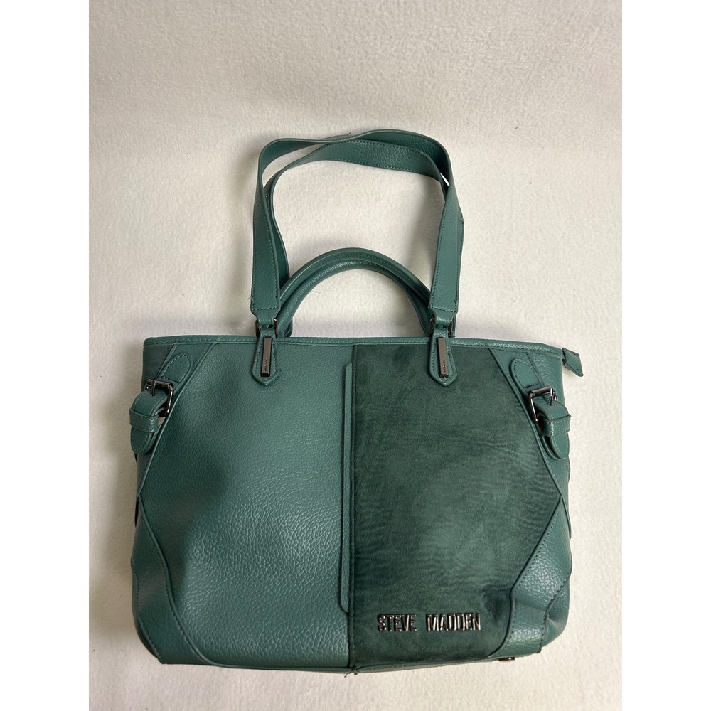 Chic Professional Steve Madden Womens Large Teal Green Mixed Media Tote Bag
